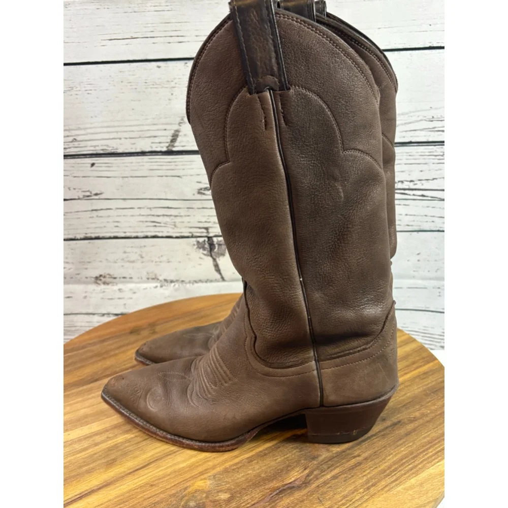 Women's Justin Brown Leather Heeled Cowboy Boots Size 7 - Picture 6 of 13